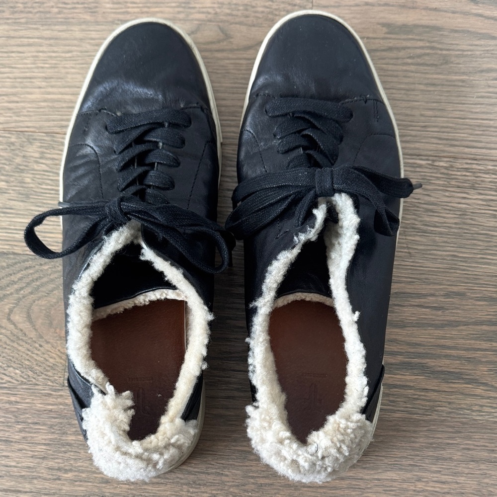 Women’s Black Leather Frye Sneakers with Shearling Lining